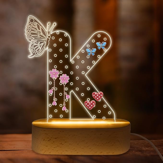 COSHAYSOO Earring Holder Organizer Sweet 16 Gifts Preppy Stuff for Teen Girls 10-12 12-14 14-16 16-18 Jewelry Stand for Young Women Easter Birthday Decorations, LED Butterfly Initial Letter K by COSHAYSOO