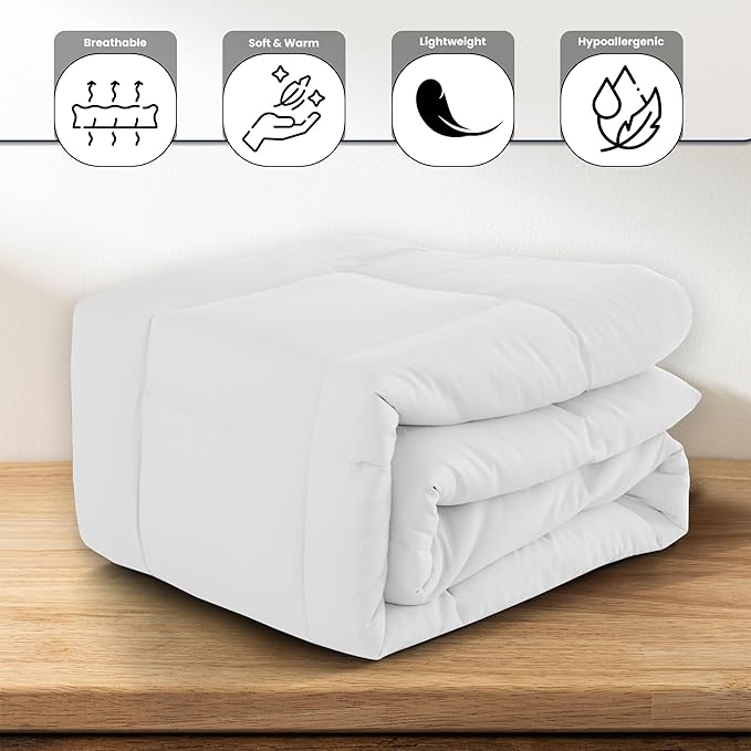 LUX Décor 5pc King Comforter Set, All-in-One Bed in a Bag, Includes 1 Comforter, 2 Pillow Shams, 1 Decorative Pillow & 1 Bed Skirt (White, King)