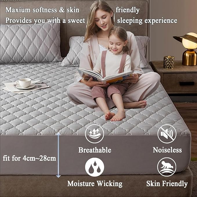Bedding Waterproof Mattress Protectors with Deep Pocket Fitted Up to 13 inches, Washable Mattress Cover Topper Comfortable Soft Noiseless for Dorm,Home, Hotel (Gray, Full)