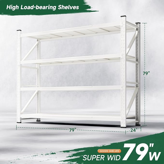 Letaya 6000LBS Storage Shelves Heavy Duty,79" W Garage Shelving Units, 4 Tier Adjustable Utility Rack Shelf,Large Metal Industrial Shelves,for Shop,Warehouse,Basement (79" W x 24" D x 79" H) - Image 2