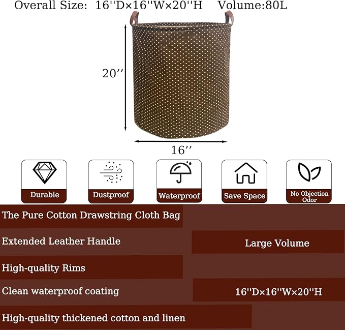 80L Waterproof Laundry Hamper in Family Leather Handle Laundry Basket in Dormitory Collapsible Laundry Bag in Nursery (96-Satisfied laundry hampers, 80L) - Image 2