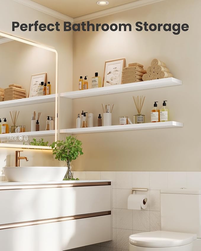 AMADA HOMEFURNISHING 35.4" L Floating Shelves, Wall Shelves Set of 3 for Bathroom/Living Room/Bedroom/Kitchen, White Floating Shelves for Wall Decor with Invisible Brackets - AMFS45W - Image 5