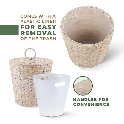 84ECO 3 Gallons White Wicker Trash Can with Lid and Liner - Image 4