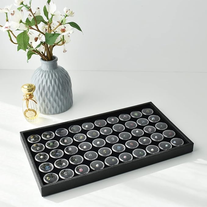 Ikee Design Black Foam Gem Jars Showcase Stackable Display Tray for Collectibles, Home Organization Storage Box with 50 Gemstones and Bead Storage Jars - Image 7