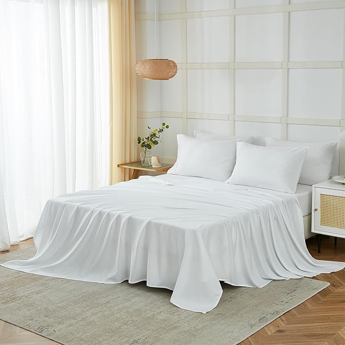 ILAVANDE White Queen Sheets Set 6 Piece,Hotel Luxury Super Soft 1800 Series Microfiber Queen Bed Sheets Set-Wrinkle Free & Breathable-14 Deep Pocket Sheets for Queen Size Bed(Queen,White)
