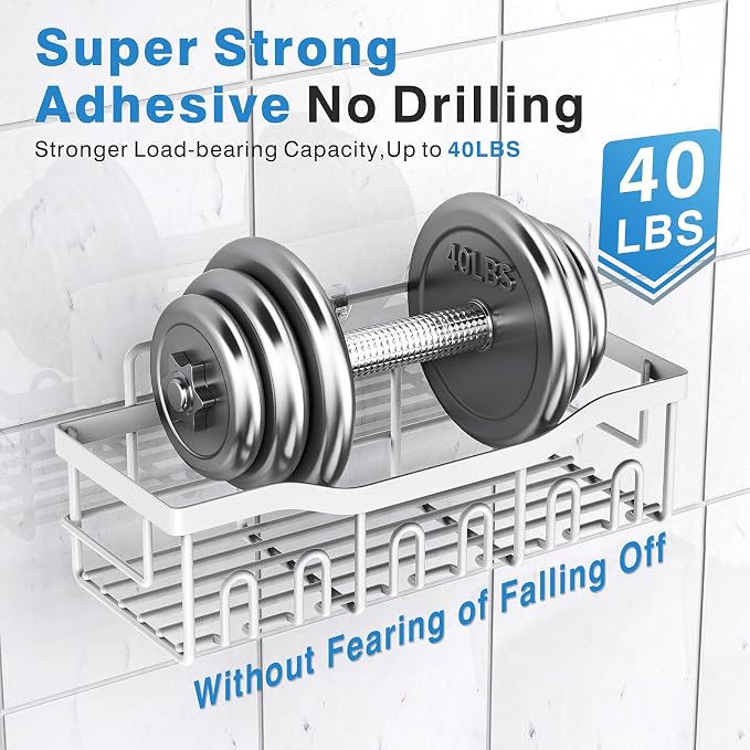 EUDELE 5-Pack Rustproof Stainless Steel Shower Caddy Set– No Drill Adhesive Bathroom Organizer, Space-Saving Shower Shelves for Apartment Essentials, Bathroom/Kitchen Storage Home Decor-L Size - Image 4