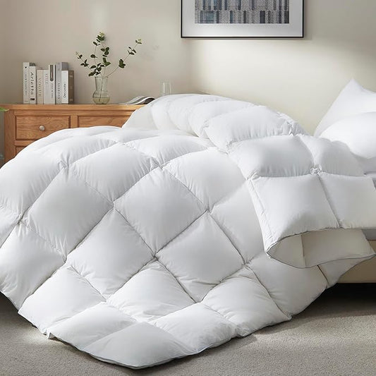 Ubauba Goose Feather Down Fiber Comforter Twin Size - All Season White Fluffy Duvet Insert - Luxurious Hotel Bedding Comforter - Ultra Soft 100% Cotton Cover, Medium Warmth (68x90 Inch)