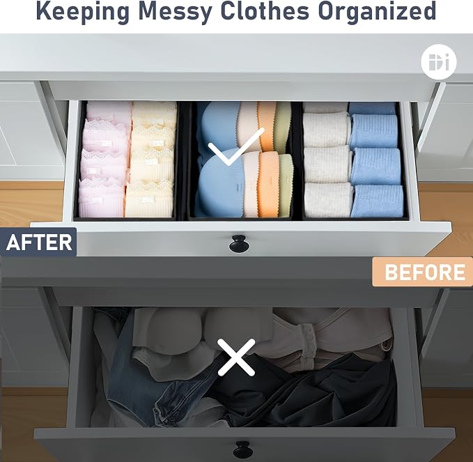DIMJ Drawer Organizer Clothes - Underwear Organizer Sock Closet Organizers and Storage Box Dresser Organizer, Drawer Dividers for Baby Clothes, Bra, Socks, Belt, Tie, Set of 9, Black - Image 6