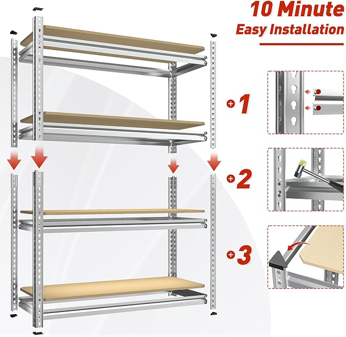 REIBII Storage Shelves Adjustable Metal Shelving 1600LBS Garage Shelves Industrial Metal Shelves 4 Tier Garage Shelving for Pantry Closet Kitchen Basement, Sliver, 11.8" D x 23.6" W x 56.7" H - Image 4