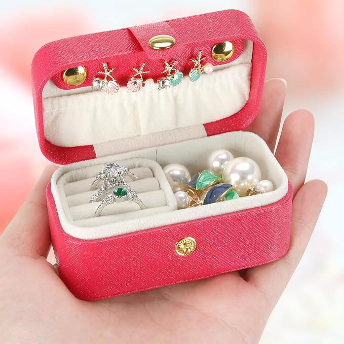 KUKUVR Small Travel Jewelry Box, Mini Jewelry Holder for Multiple Rings Necklace Earrings Lipstick, Portable Jewelry Storage Organizer Case with Removable Ring Slot (RED) by Unknown