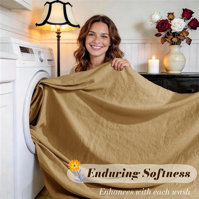 SONORO KATE 100% French Pure Linen Sheets, Breathable and Durable, 16 Inch Deep Pocket - 4 Piece (Rust, California King)
