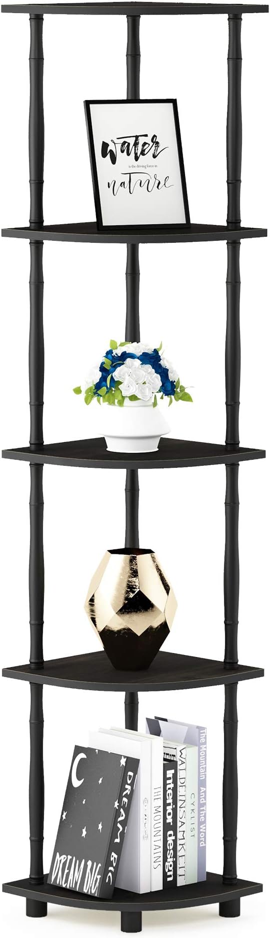 Furinno Turn-N-Tube 5 Tier Corner Display Rack Multipurpose Shelving Unit with Classic Tubes, Espresso/Black (18035EX/BK) - Image 5