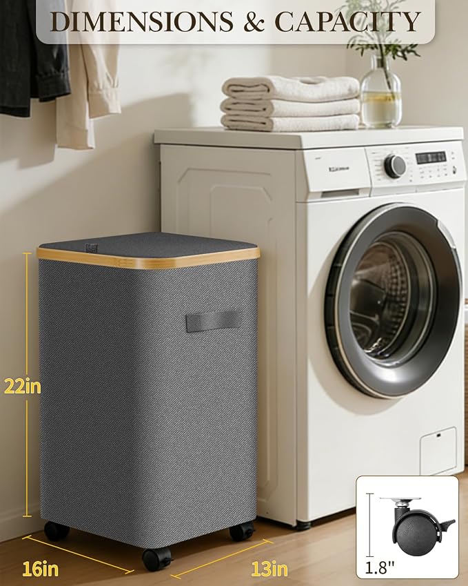Laundry Hamper with Wheels, 75L Large Clothes Hamper with Removable Inner Bag, Collapsible Dirty Clothes Basket for Dorm, Rolling Dirty Clothes Basket for, Bedroom, Bathroom, Laundry Room - Image 2
