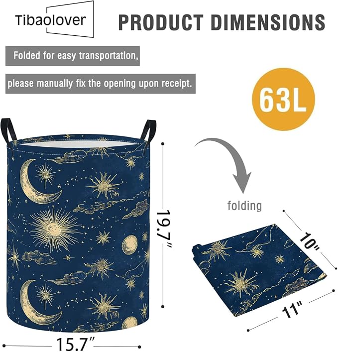 Baby Laundry Basket Baby Nursery Hamper Kids Laundry Basket Toy Storage Bin for Boys Room Decor Gift Baskets for Bedroom Bathroom(Moon Star) - Image 2