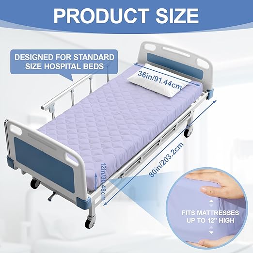 Lounsweer 2 Pack Waterproof Hospital Mattress Cover, 80x36x12in Purple Fitted Bed Sheet Protectors, Incontinence Protection Leakproof Breathable for Elderly, Adults Home Hospital Beds