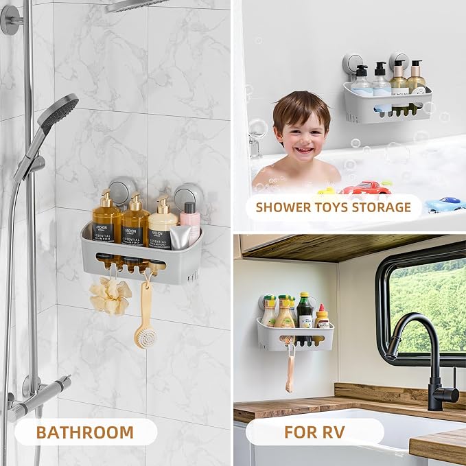 LEVERLOC Shower Caddy Suction Cup, Shower Organizer Removable Bathroom Shelf, Storage for Inside Shower Powerful Suction Max Hold 22lbs Waterproof Holder, Gray - Image 5