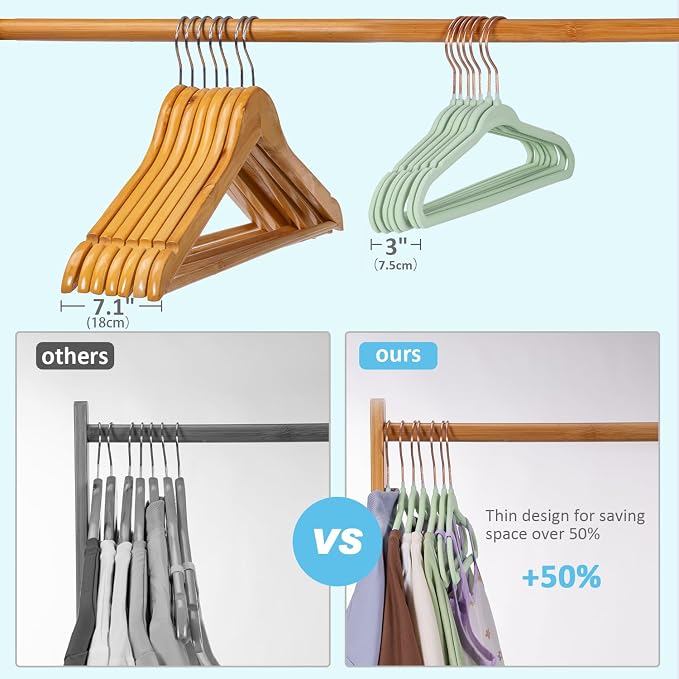 Tonswachic Baby Hangers 11 Inch, 50 Pack Velvet Baby Clothes Hangers Non-Slip Ultra-Slim Children Hangers with 10 Clips for Infant Toddler Newborn, Space-Saving Closet Organization - Green - Image 4