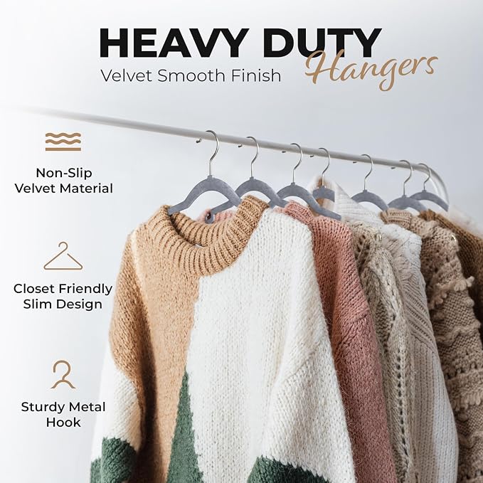 Our Modern Space 100 Pack Velvet Hanger for Shirt Pants Dresses Skirts Suits Jackets - Slim Space Saving Design - Standard Coat Hanger - Sturdy & Durable Design with Shoulder Grooves Hook - Image 2