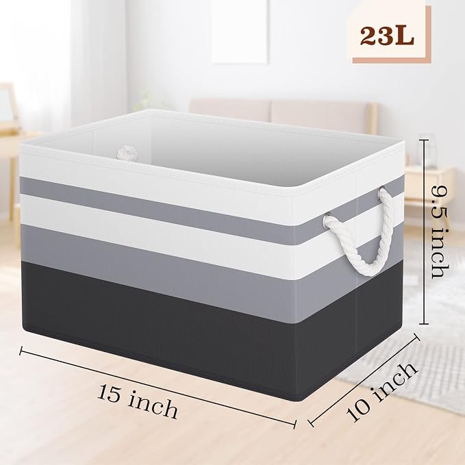 Fab totes Storage Bins [2-Pack], Foldable Storage Baskets for Organizing Toys, Books, Shelves, Closet, Large Storage Box with Rope Handles, Sturdy Organizer Bins,Gradient Grey - Image 2