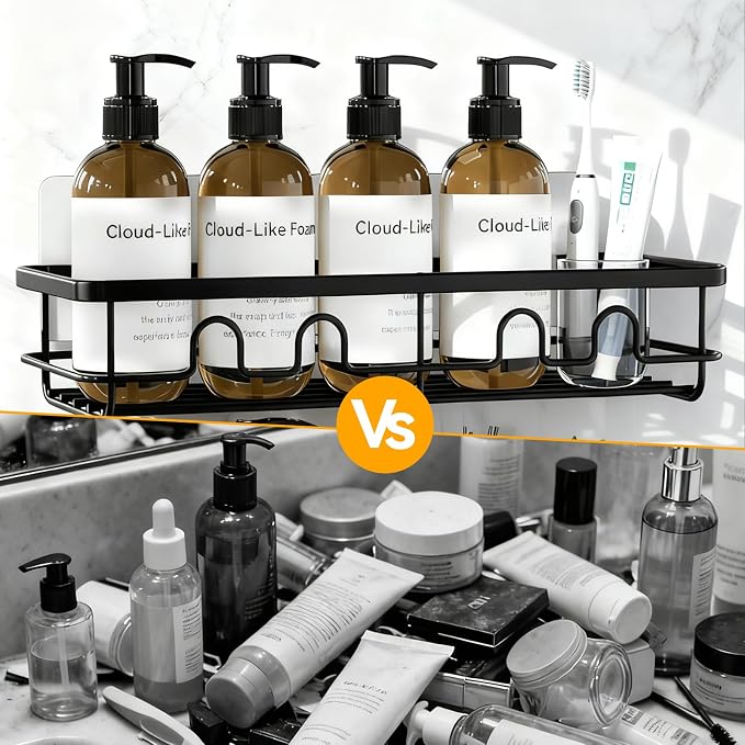 Adhesive Shower Caddy, Large Capacity Shower Racks for Inside Shower, No Drill Bathroom Shower Organizer and Storage, 2 Pack Black Bathroom Shelves, Home Decor Rv Accessories, Apartment - Image 6