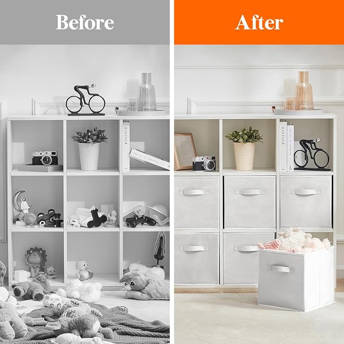 Lifewit Storage Cubes, Foldable Decorative Fabric Storage Baskets for Organizing Home Organizers with Handles for Shelves, Closet, 11 Inch Bins, 18L White, 6 Packs - Image 6