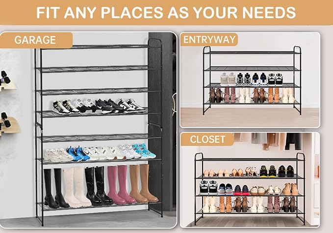 KEETDY 4-Tier Long Shoe Rack for Closet Metal Shoe Organizer for Entryway, Wide Stackable Shoe Storage Shelf with Sturdy Wire Grid for Closet Floor, Bedroom, Black - Image 7