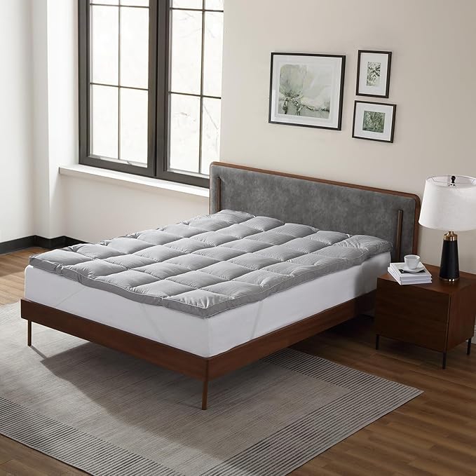 CirclesHome Grey Futon Mattress Toppers with Anti-Slip Anchors - Futon Cover Filled with Plush Down Alternative Fill - Full Size Futon Cover is Soft, Comfortable and Allergy Free (Size: 54 x 75 x 2)