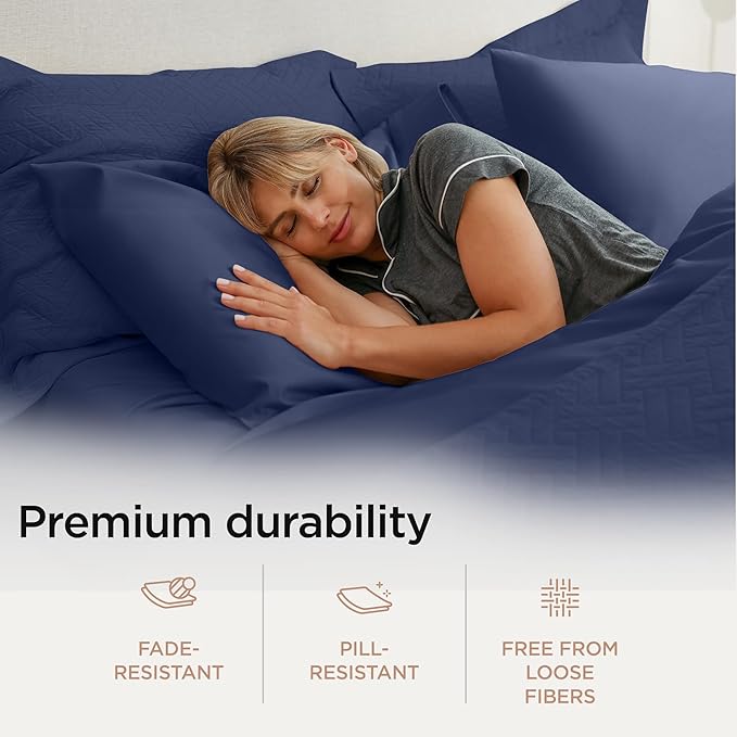 Threadmill Supima Cotton Sheets Queen, 1000 Thread Count Queen Sheets for Queen Mattresses, 4 Piece Luxury Bed Sheets, Sateen Weave Hotel Quality Sheet with Elasticized Deep Pocket, Folkstone Blue