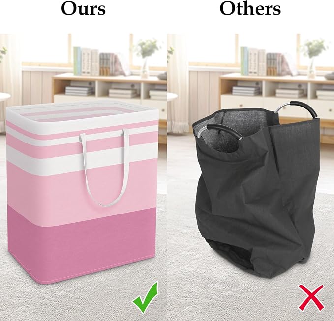 StorageRight Large Collapsible Laundry Basket Hamper with Easy Carry Handles，Freestanding Clothes Hampers for Laundry, Bedroom, Dorm, Towels, Toys, 100L, Pink - Image 5