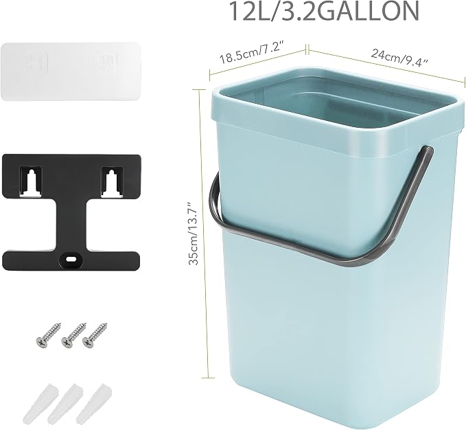 stonespace Compost Bin Kitchen, Under Sink Compost Bin Indoor Sealed, 3.2 Gallon/12L Compost Bucket for Kitchen, Wall Mounted Trash Can，Small Trash Can with Lid，1 Pack Blue - Image 7