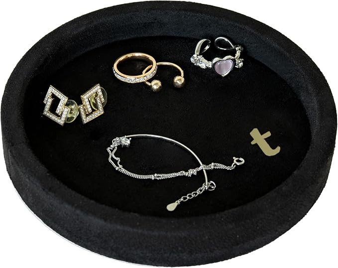 COLLECTIVE HOME - Velvet Jewelry Tray, 6" Monogrammed Jewelry Dish, Smooth Velour Display Dish for Rings, Earrings, Necklaces, Makeup, Personalized Gifts for Women (Black-t) by COLLECTIVEHOME