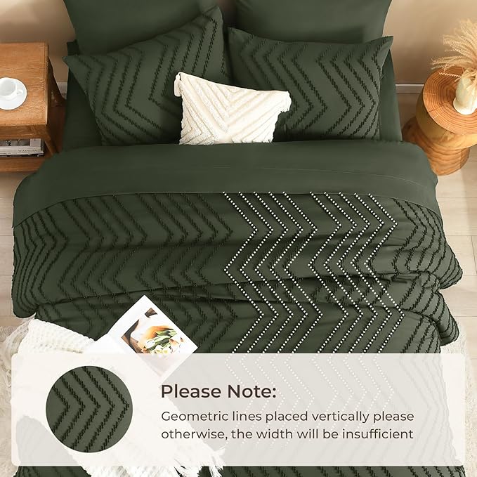 Litanika Oversized King Size Comforter Set with Sheets Olive Green - 7 Pieces Bed in a Bag Oversized King Boho Tufted Complete Bedding Sets with Comforter, Sheets, Pillowcases & Shams