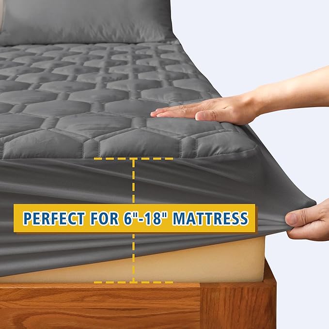 Waterproof Mattress Pad California King Size, Breathable Mattress Protector with 6-18” Deep Pocket, Gray