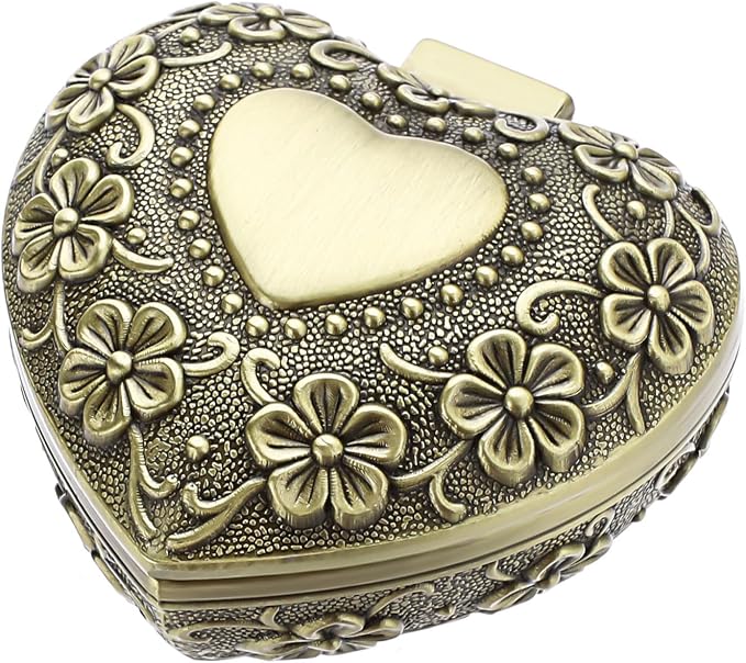 Hipiwe Vintage Heart Shape Jewelry Box - Small Antique Ring/Earrings/Necklace Storage Organizer Case, Metal Treasure Chest Trinket Keepsake Gift Box for Women,Bronze by Hipiwe