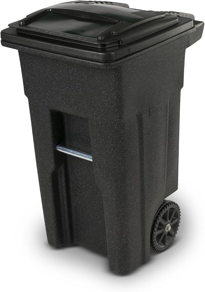 Toter 79232-R1209 32 Gallon Blackstone Trash Can with Wheels and Attached Lid by TOTER