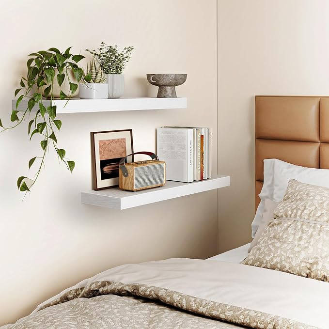Fixwal White Shelves, 22" Long Floating Shelves for Living Room, Bedroom, Bathroom and Kitchen, Wall Mounted Shelves for Storage, Books, Room Decor Set of 2 - Image 6