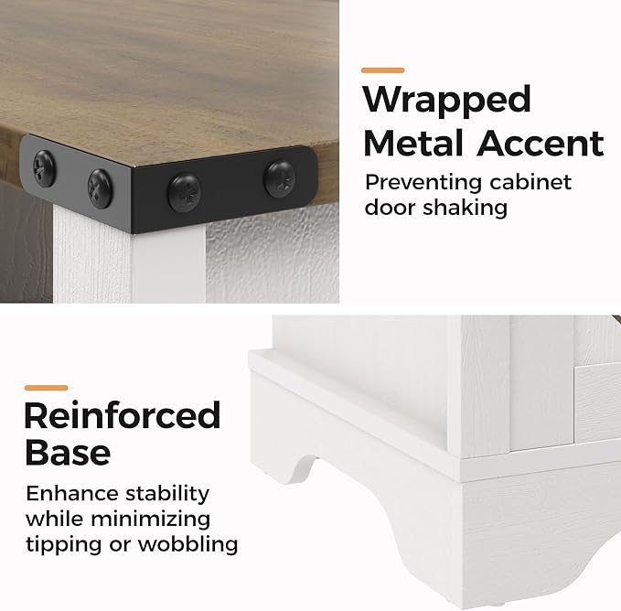 RoyalCraft 25" Tall Farmhouse Nightstand with Charging Station, White End Table with Storage, Large Wooden Rustic Bedside Table for Bedroom, White and Rustic Oak
