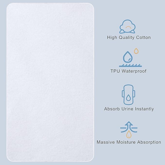 Flannel Crib Protector Pad，100％ Waterproof Mattress Protector Pad, One Size, 27" X 39", 2Pack