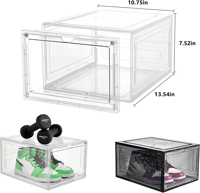 Attelite Upgrade 12pack Shoe Box Storage Containers,Thicken Sturdy Clear Stackable Plastic Shoe Organizer Box with Magnetic Door, X-Large Drop Front Shoe Box - Image 2