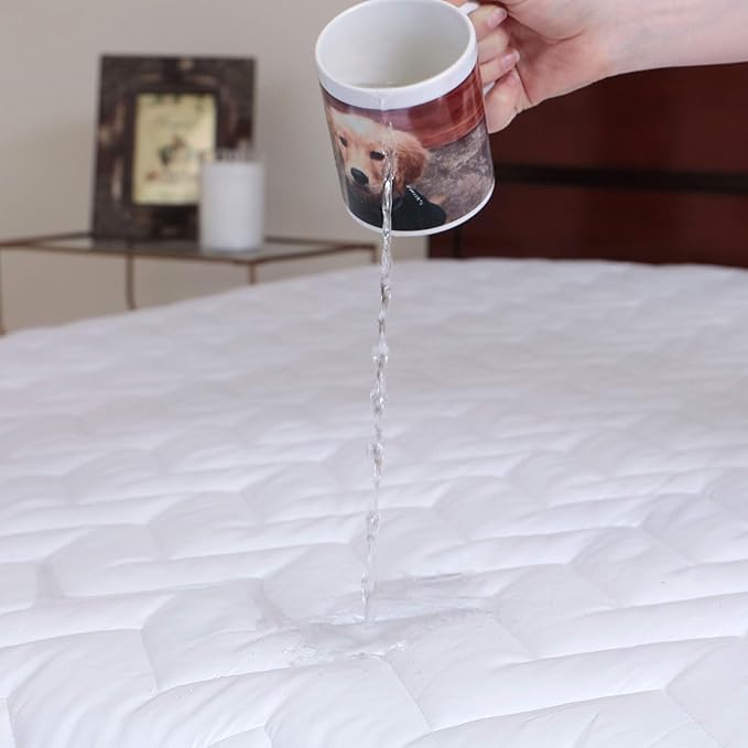 Waterguard Quilted Cotton Mattress Pad - California King Size - Soft, Comfortable, and Fluffy Mattress Pad - Waterproof Mattress Protector Stretched 15" for Snug Fit on Regular Sized Mattress