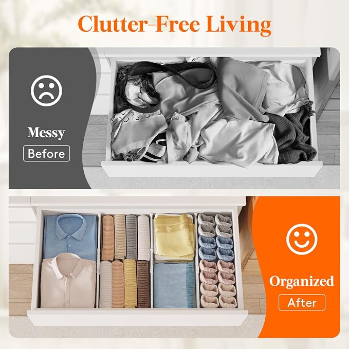 Lifewit 4" Tall 5 Pack Drawer Dividers, 35-56.5cm/13.8-22.2" Expandable Drawer Divider for Clothes, Adjustable Dresser Drawer Organizers, Drawers Separators for Dresser/Bathroom/Closet/Kitchen White - Image 8