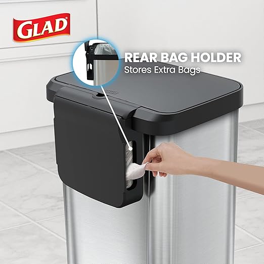 Glad GLD-74506 Stainless Steel Step Trash Can with Clorox Odor Protection | Large Metal Kitchen Garbage Bin with Soft Close Lid, Foot Pedal and Waste Bag Roll Holder, 13 Gallon, Stainless - Image 5