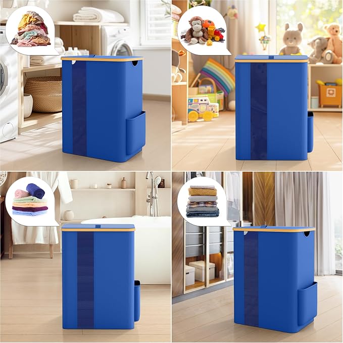 BlissTotes Laundry Basket with Lid, 80L Clothes Laundry Hamper with Handles and Removable Laundry Bag, Breathable Design Hamper with Lid for Bedroom, Bathroom, Dorm, Laundry Room - Blue - Image 7