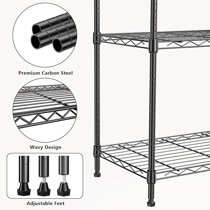 M MZG 1000 lbs 4Tier Shelf Metal Storage Shelves Wire Rack Closet Organizers with Wheel for Garage Kitchen Bathroom Laundry Black 13.7" D x 29.5" W x 47.2" H - Image 5