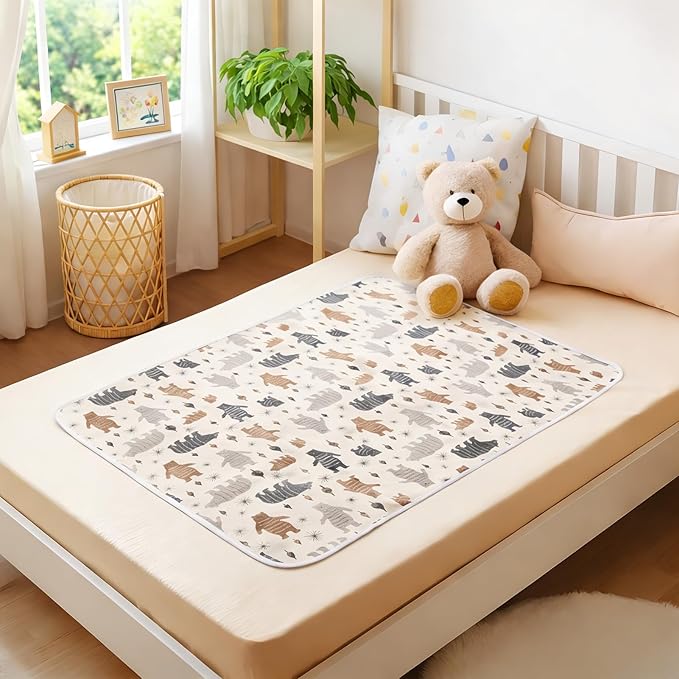 Baby Waterproof Bed Pad Washable Mattress Pad Reusable Underpads Bed Wetting Incontinence Cover for Baby Toddler Children and Adults-Gray Sky