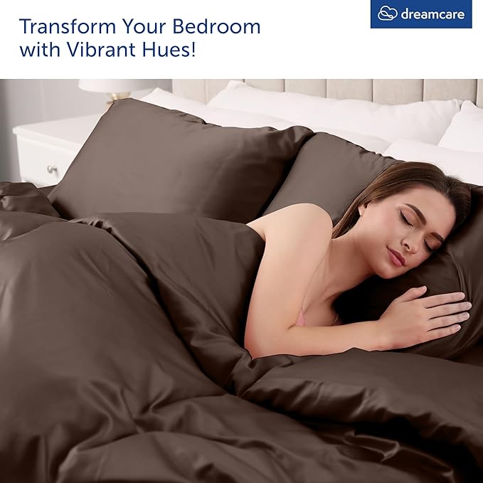 DREAMCARE Queen Sheet Set - 6 pcs Breathable Cooling Bed Sheets - up to 21" Extra Deep Pocket Queen Sheets Set with Side Pockets -Extra Soft 100% Brushed Hypoallergenic Hotel Luxury Bedding MochaBrown