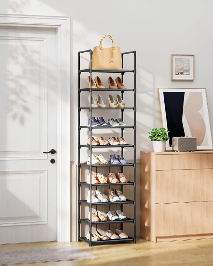 Kitsure Shoe Rack - 10-Tier Shoe Organizer with Detachable Fabric Shelves & Metal Frame, Tall Shoe Rack for Closet, Entryway, Living Room, 16.9" Wide - 10 Tier, Black - Image 2
