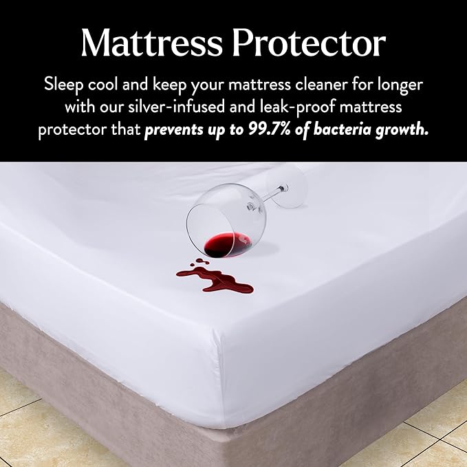 Miracle Made Mattress Protector – Silver-Treated Cotton Fabric – Water-Resistant, Breathable, Fresher-Feeling Cover – Compatible with 3-Temperature Zone Comforter, Cali King, White