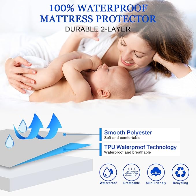 Sufdari King Size Mattress Protector,Waterproof Mattress Cover,18" Deep Pocket Mattress Protector,Dust Proof Bed Protector for Dogs/Cats/Pets/Kids-White,King