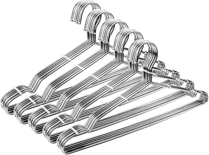 Seropy Clothes Hangers 50 Pack Coat Hangers Wire Hanger Bulk Metal Hanger Non Slip Heavy Duty Clothing Hangars Space Saving Thin Hangars Stainless Steel Hangar for Clothes, 16.5 Inch by SeropyDirect